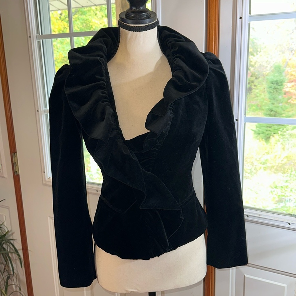 Milly of New York Velvet Ruffle Jacket